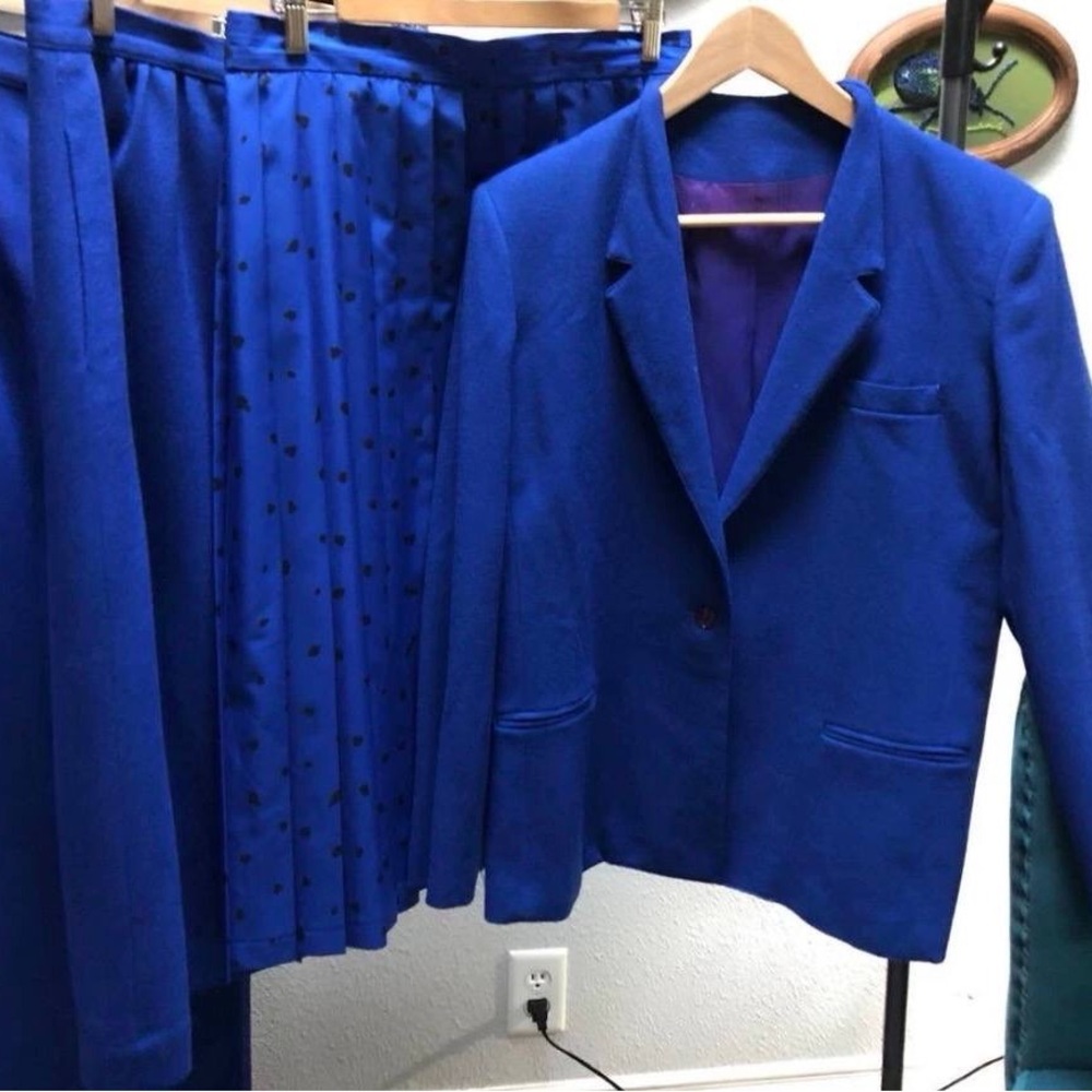 Oleg Cassini Royal Blue Women's Blazer, Pants, Skirt, Blouse Set